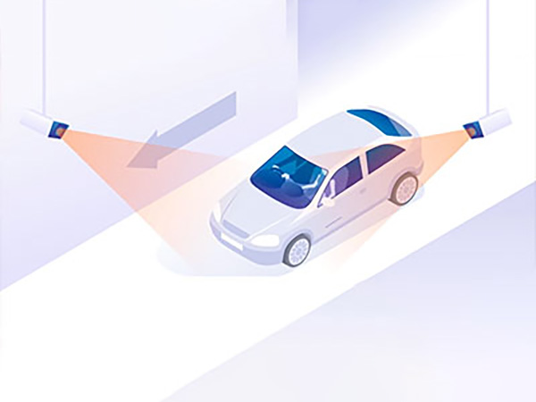 An illustration of a car leaving a parking garage