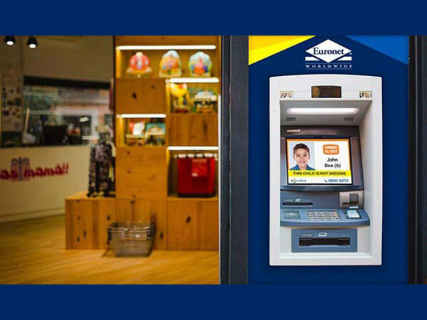 A photo of a Euronet ATM with an Amber Alert on the screen