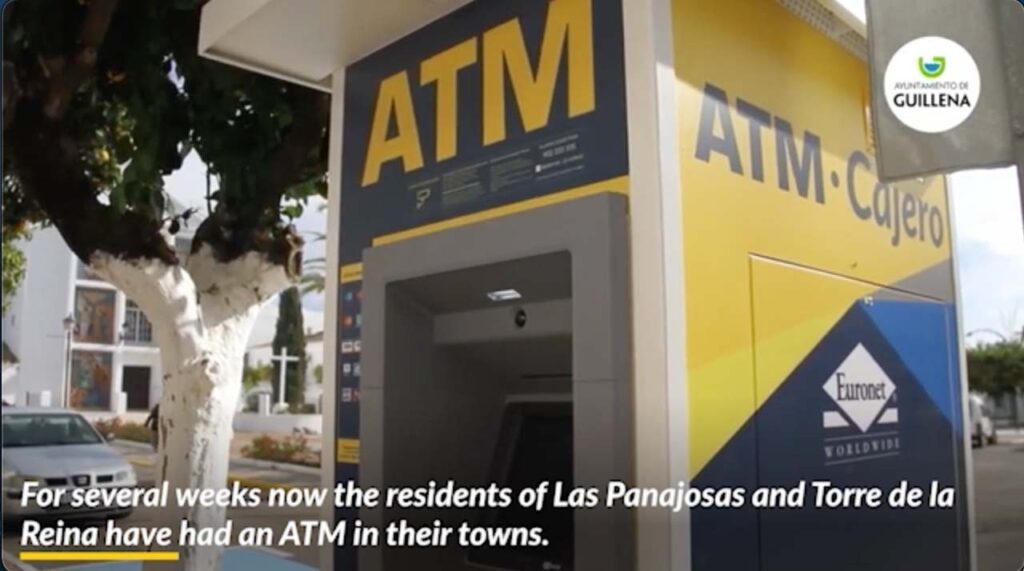 A photo of a Euronet ATM in a rural city in Spain.