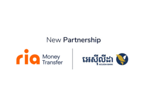 An image with the Ria Money Transfer logo and the logo for ACLEDA Bank