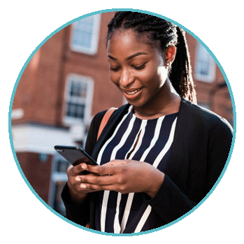 An image of a woman sending a payment to someone through a digital wallet