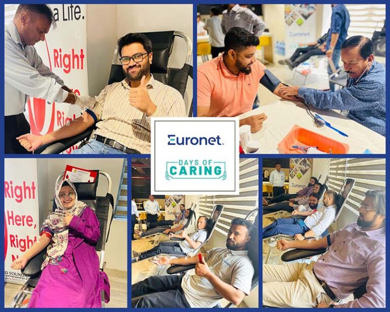 An image showing Euronet Pakistan employees organizing a blood drive for Days of Caring 2023