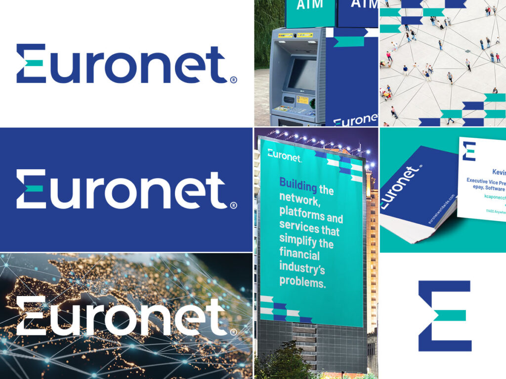 Examples of how the new Euronet brand elements can be used.